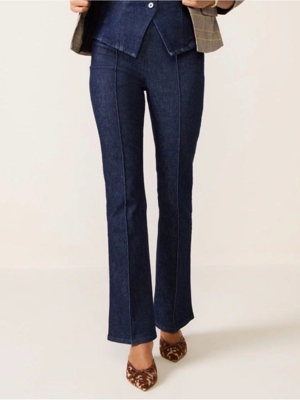 SPANX Raw Indigo Micro Flare Pintuck Seam Pull On Jeans Large slimming shaping